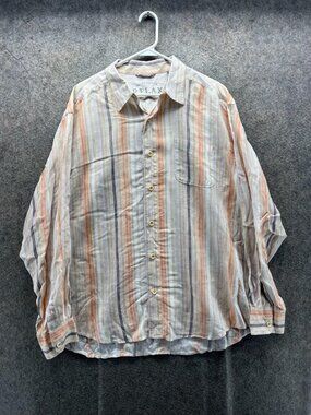 Tommy Bahama Shirt Mens XL Multicolor Stripe Long Sleeve Linen Button Front